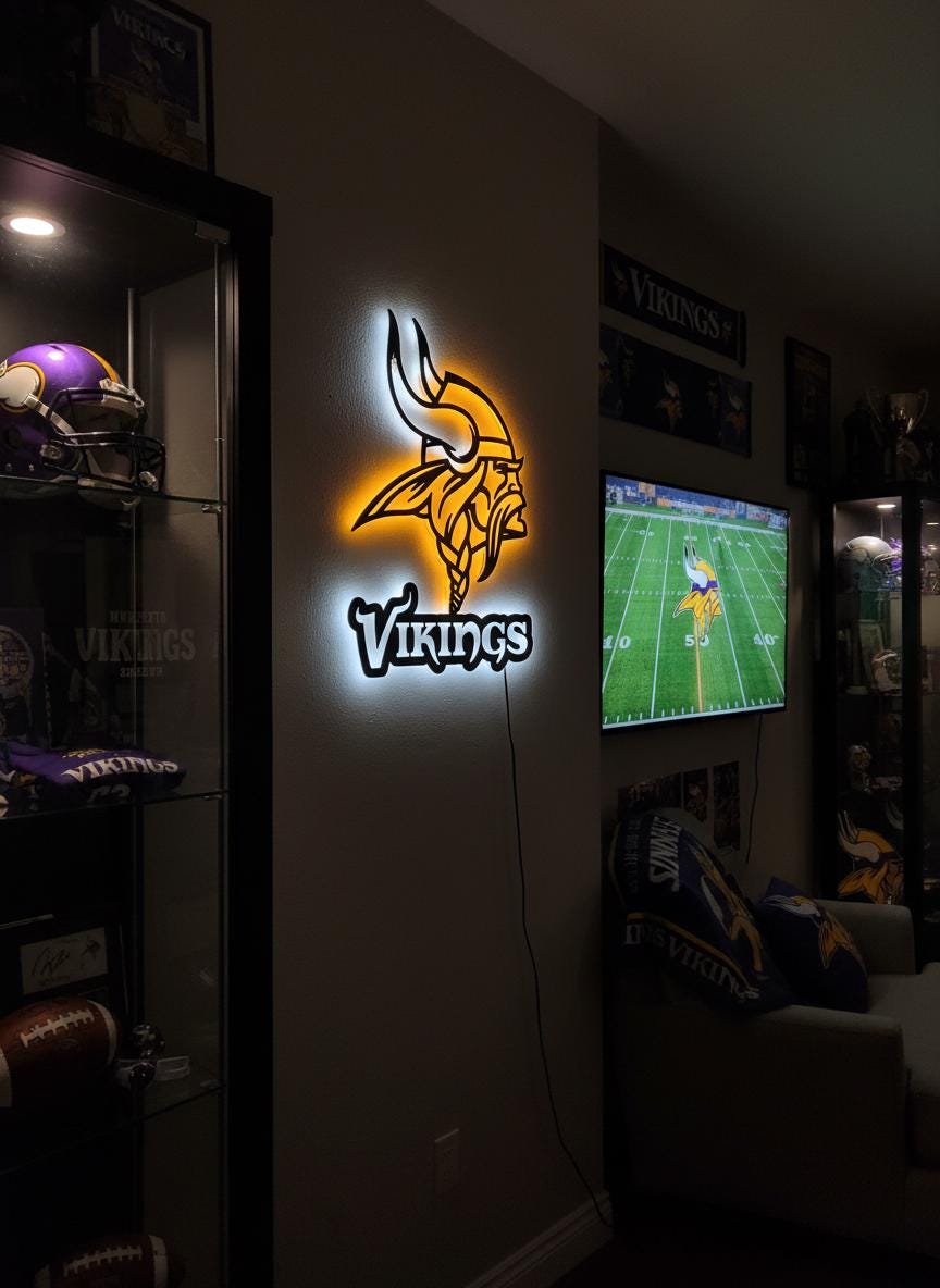 Minnesota Vikings Wall Art - Team Logo Decor for Game Room & Man Cave