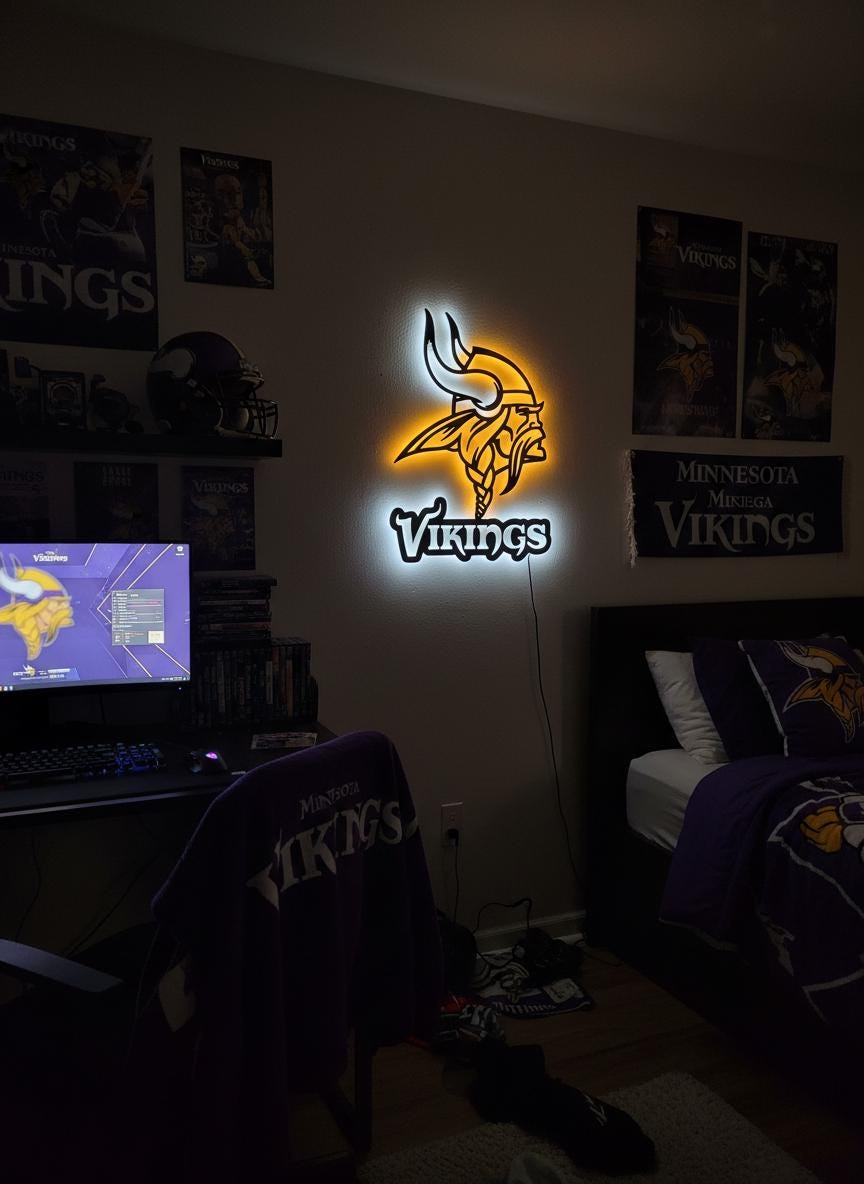 Minnesota Vikings Wall Art - Team Logo Decor for Game Room & Man Cave
