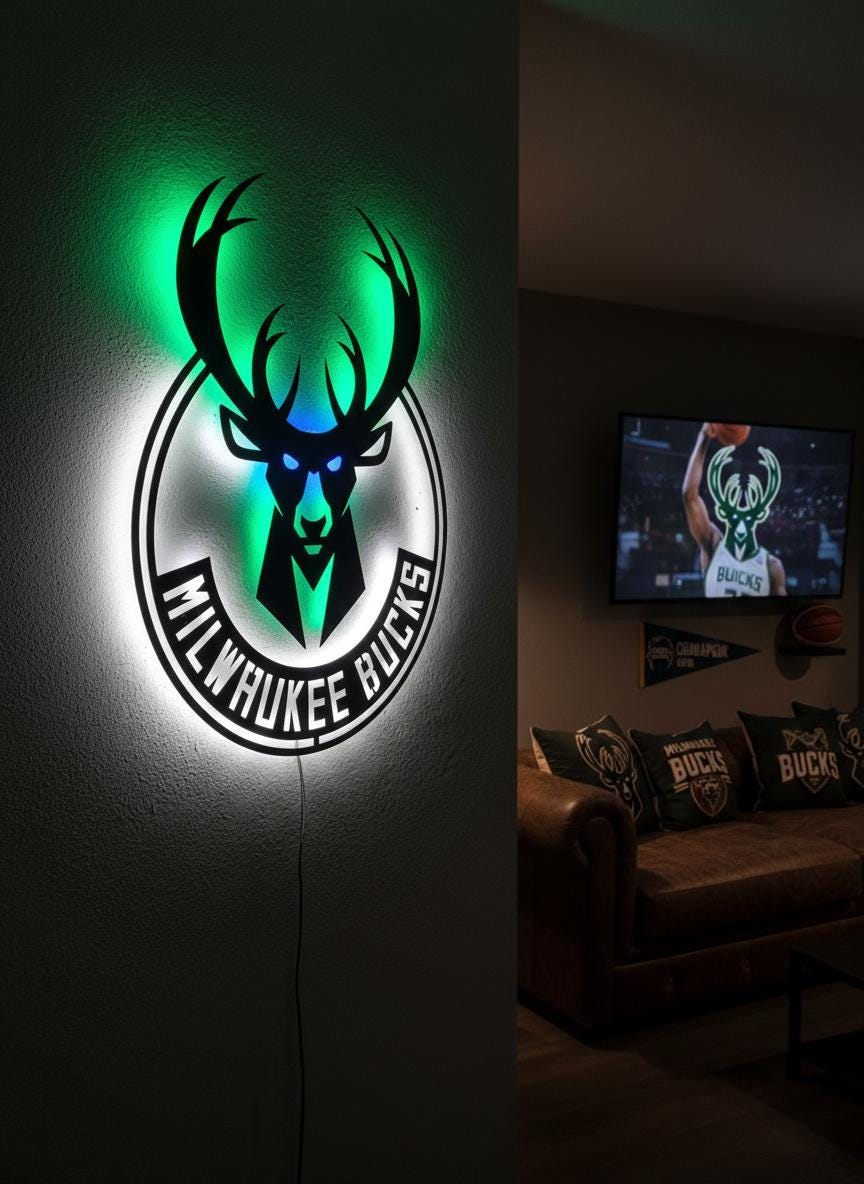 Milwaukee Bucks Wall Art - Official Team Logo Man Cave Decor Gift