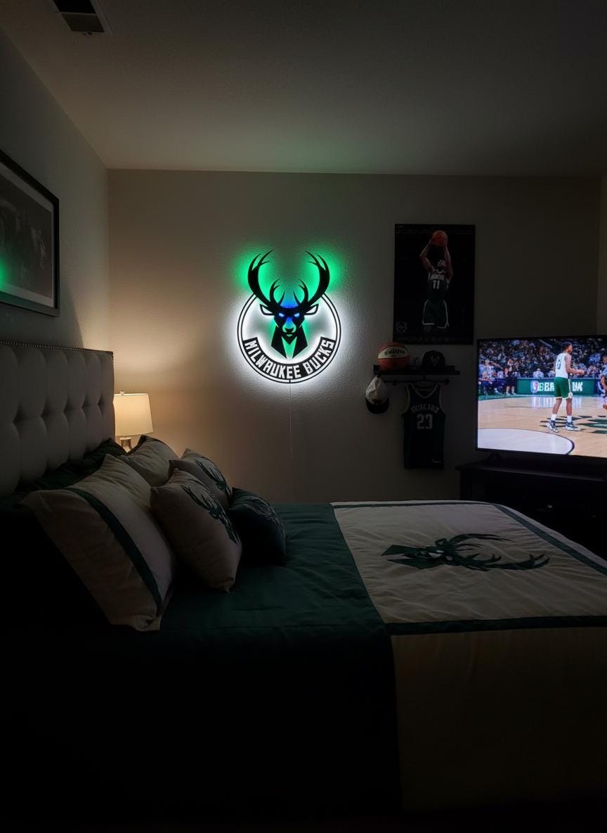 Milwaukee Bucks Wall Art - Official Team Logo Man Cave Decor Gift