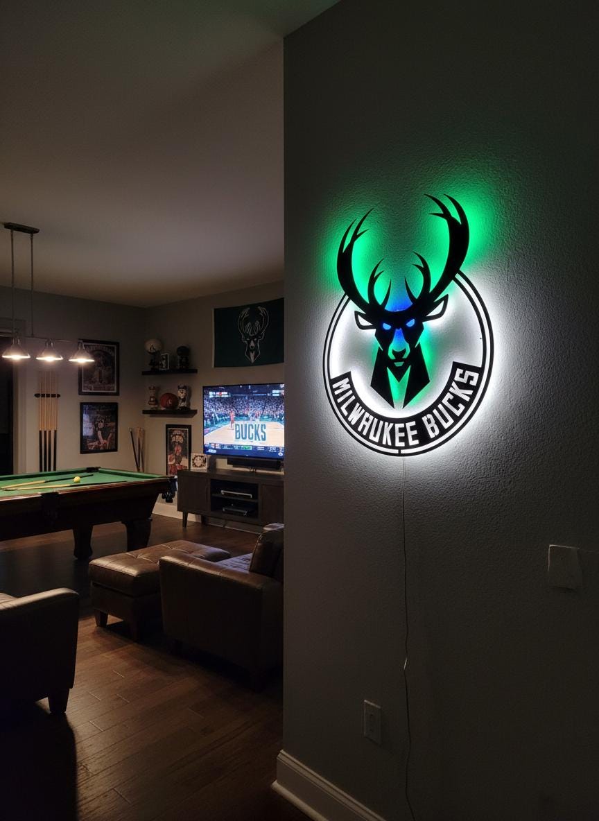 Milwaukee Bucks Wall Art - Official Team Logo Man Cave Decor Gift