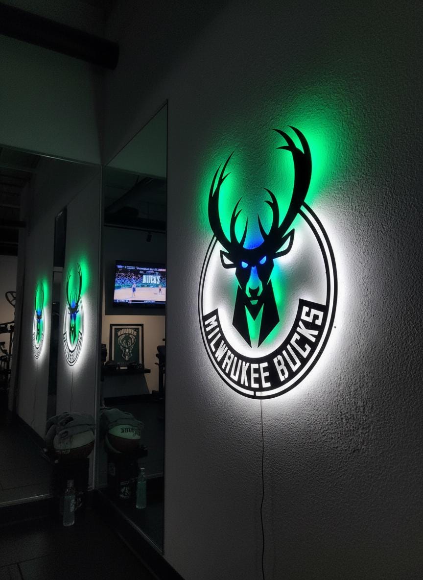 Milwaukee Bucks Wall Art - Official Team Logo Man Cave Decor Gift