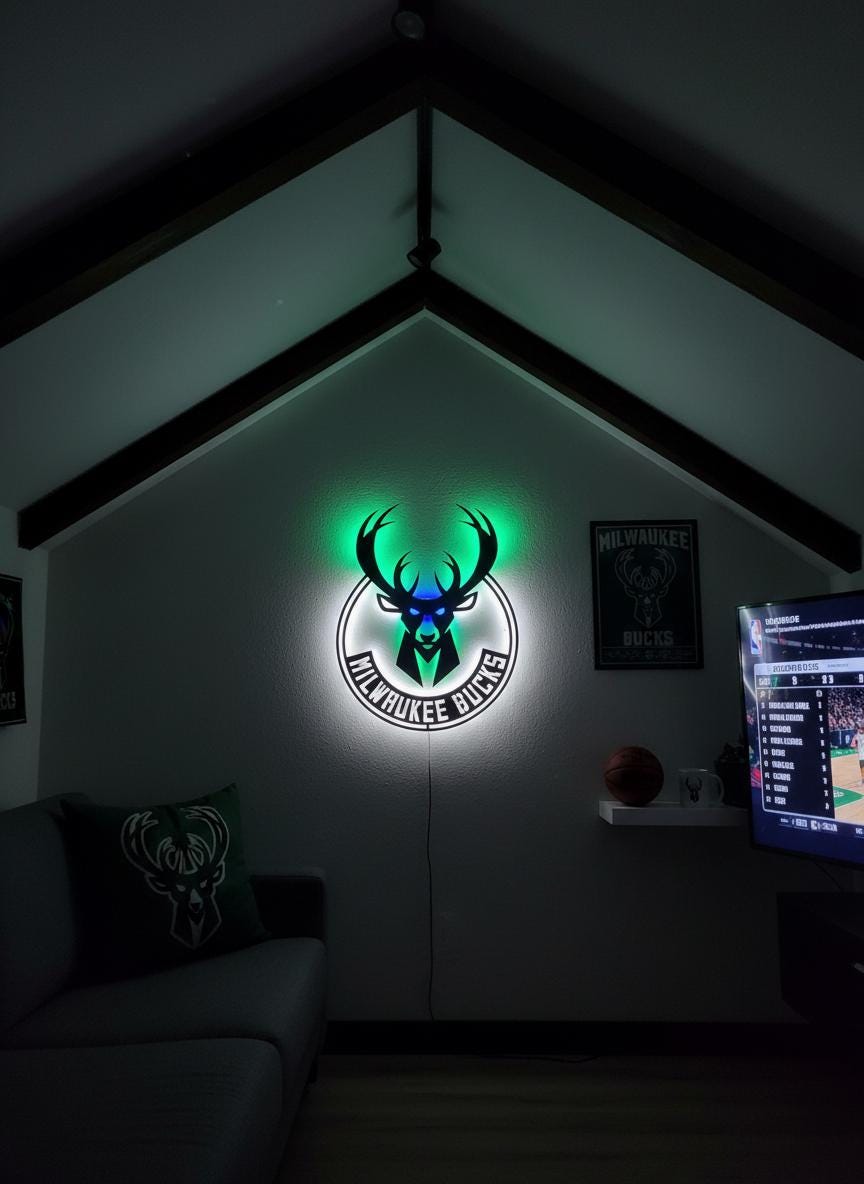 Milwaukee Bucks Wall Art - Official Team Logo Man Cave Decor Gift