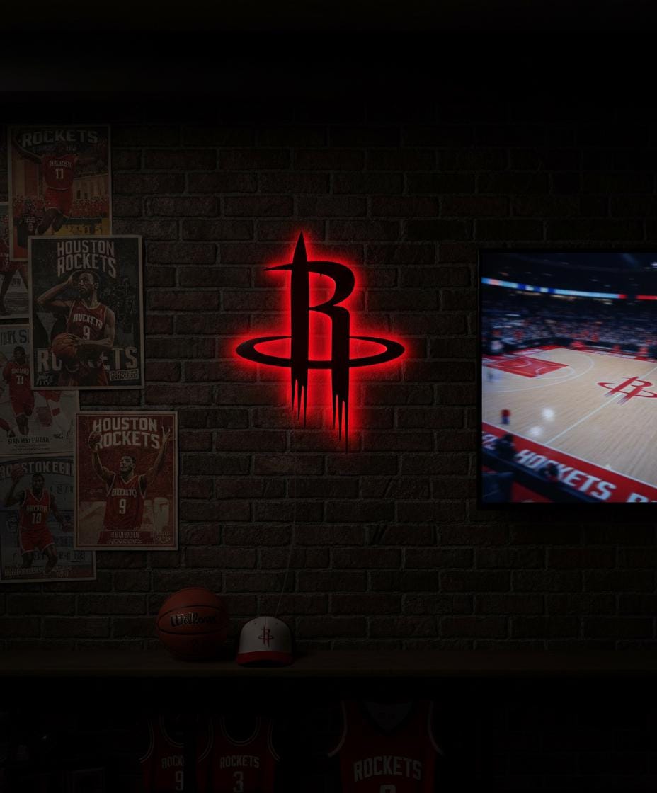 Houston Rockets Wall Art - NBA Team Logo Game Room Decor Man Cave Gift