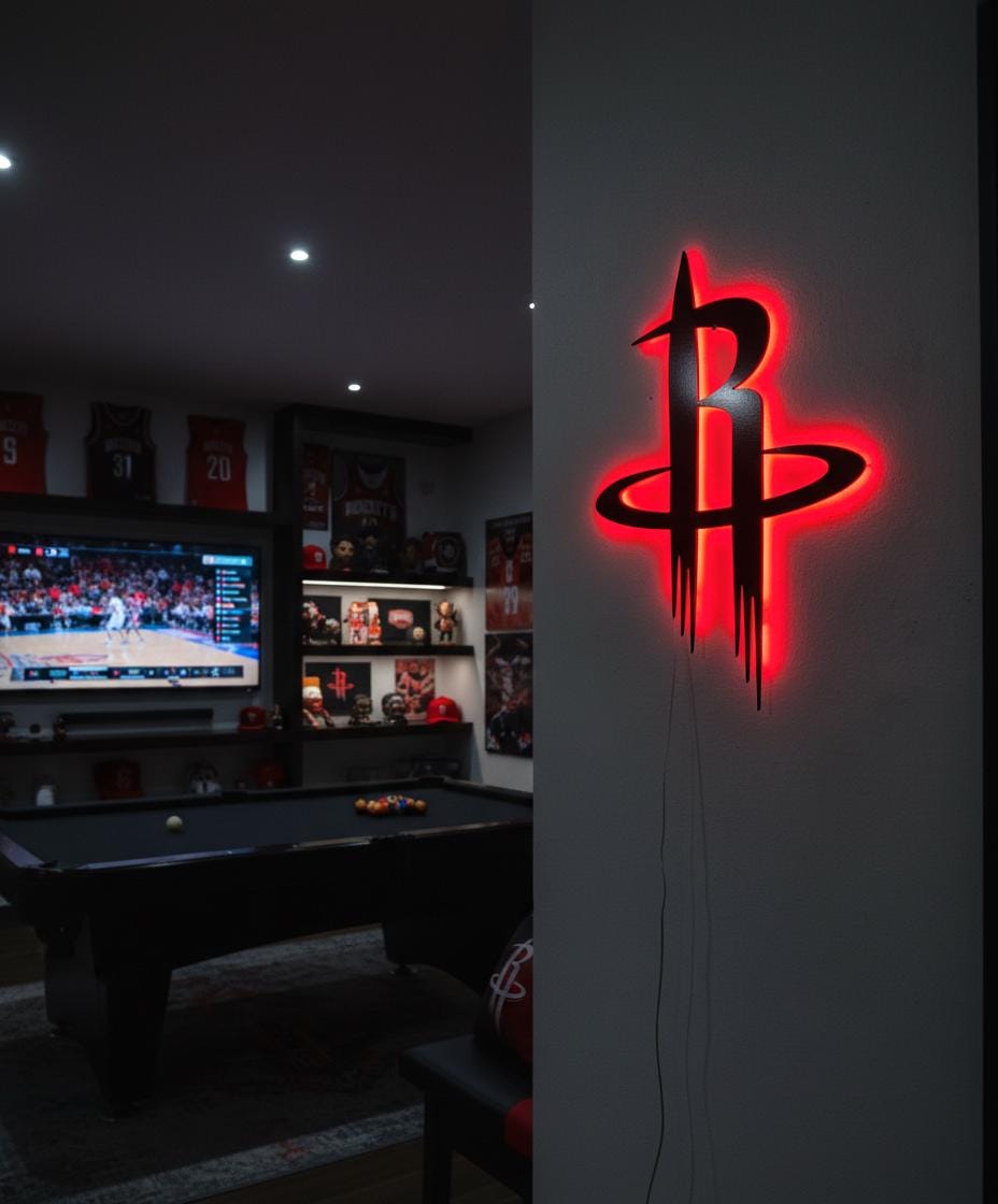Houston Rockets Wall Art - NBA Team Logo Game Room Decor Man Cave Gift