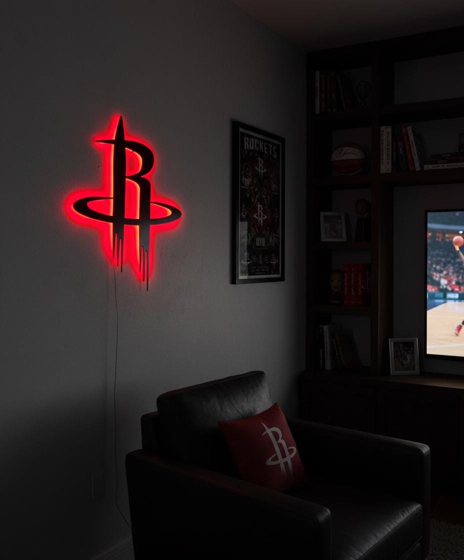 Houston Rockets Wall Art - NBA Team Logo Game Room Decor Man Cave Gift