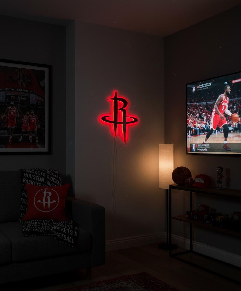 Houston Rockets Wall Art - NBA Team Logo Game Room Decor Man Cave Gift