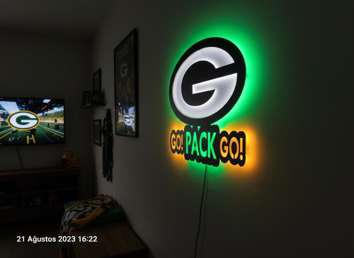 Green Bay Packers Wall Art - Team Logo Man Cave Decor NFL Fan Gift