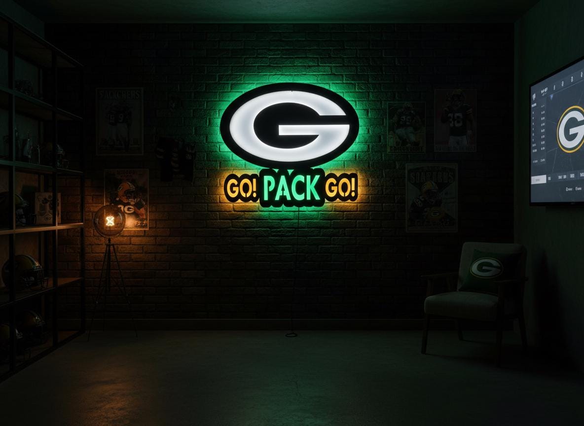 Green Bay Packers Wall Art - Team Logo Man Cave Decor NFL Fan Gift