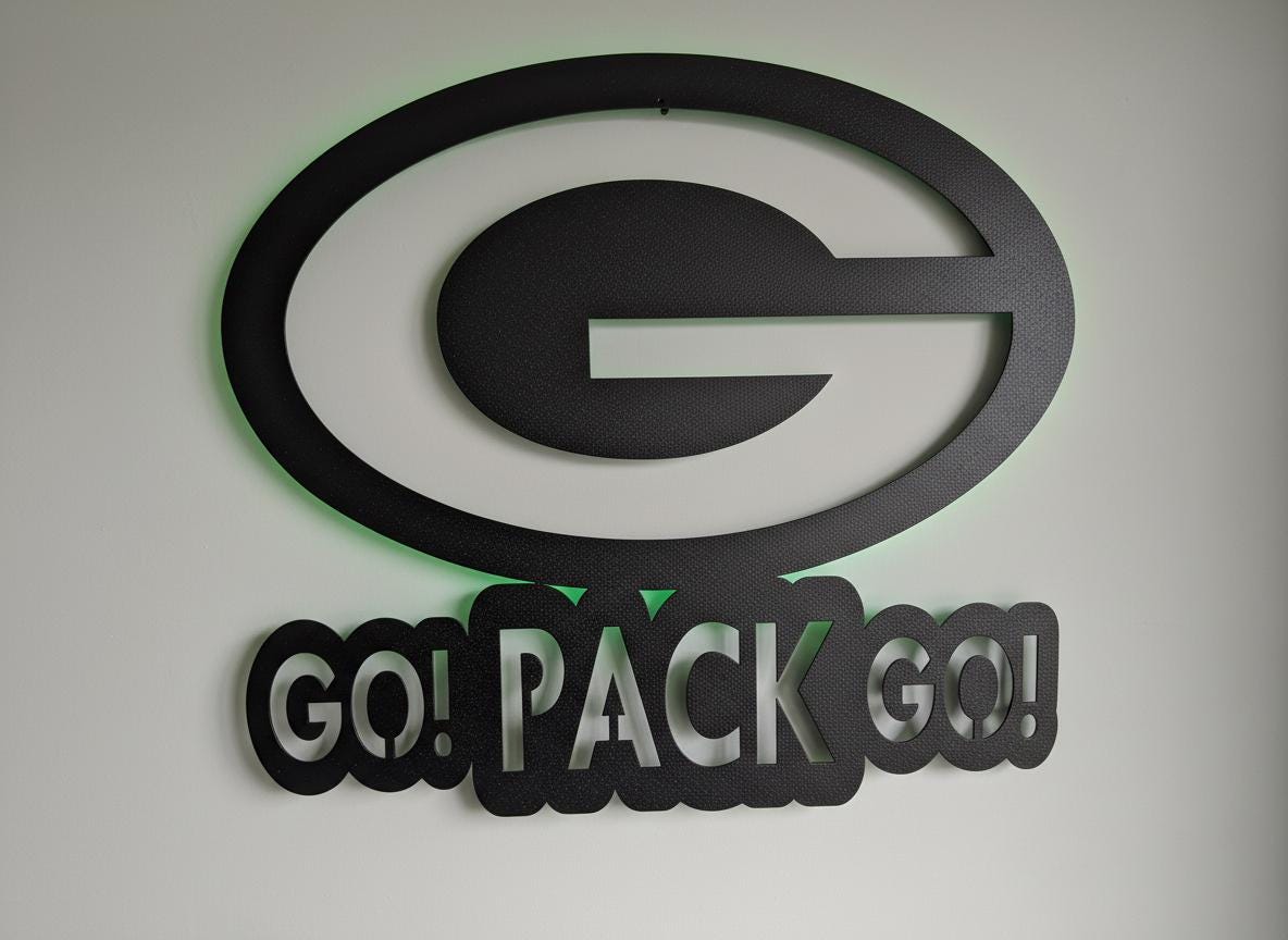 Green Bay Packers Wall Art - Team Logo Man Cave Decor NFL Fan Gift
