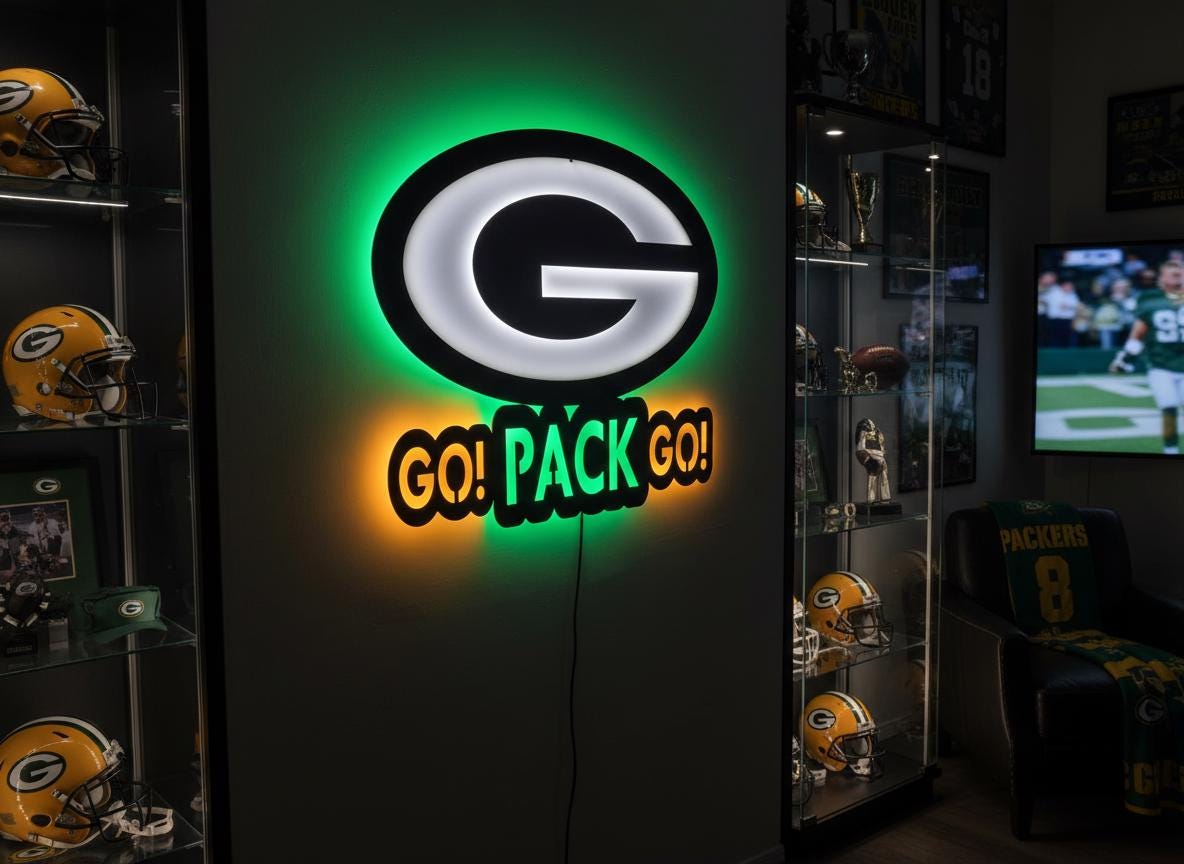 Green Bay Packers Wall Art - Team Logo Man Cave Decor NFL Fan Gift