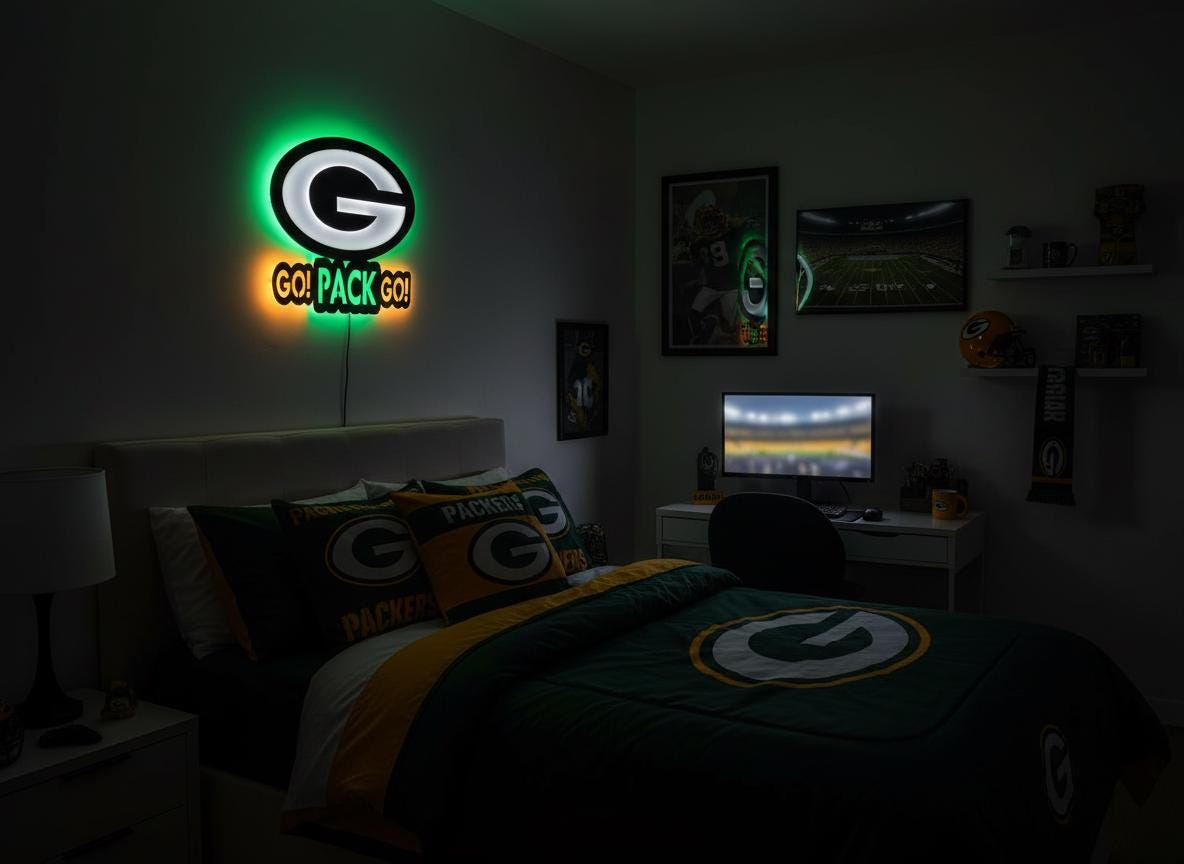 Green Bay Packers Wall Art - Team Logo Man Cave Decor NFL Fan Gift