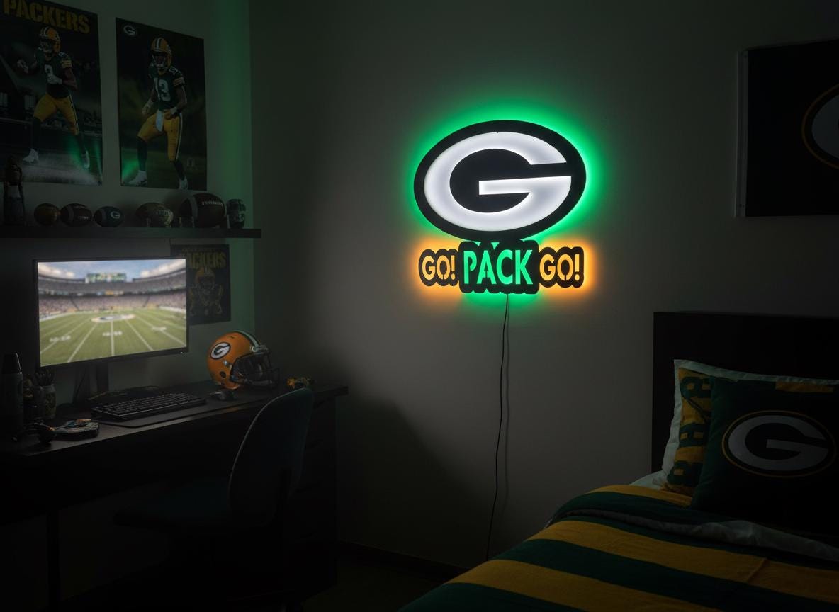 Green Bay Packers Wall Art - Team Logo Man Cave Decor NFL Fan Gift