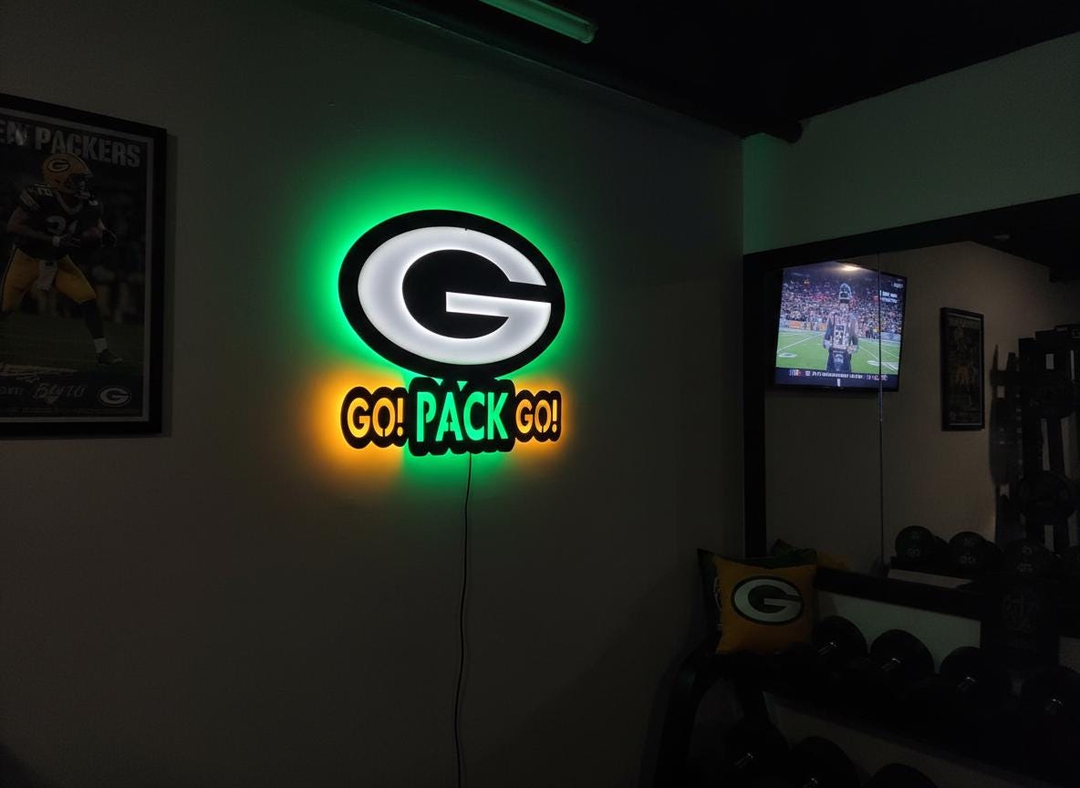 Green Bay Packers Wall Art - Team Logo Man Cave Decor NFL Fan Gift