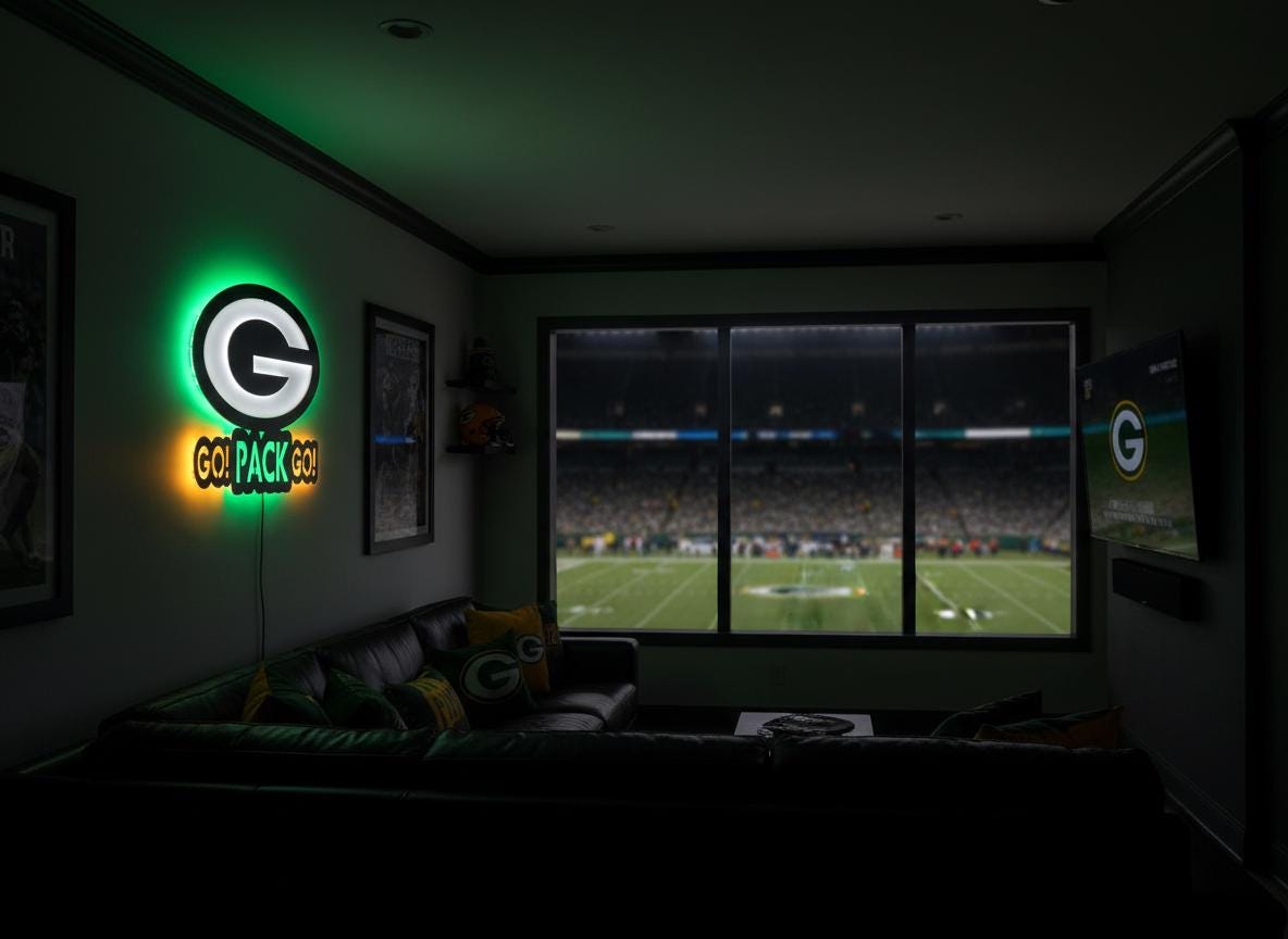 Green Bay Packers Wall Art - Team Logo Man Cave Decor NFL Fan Gift