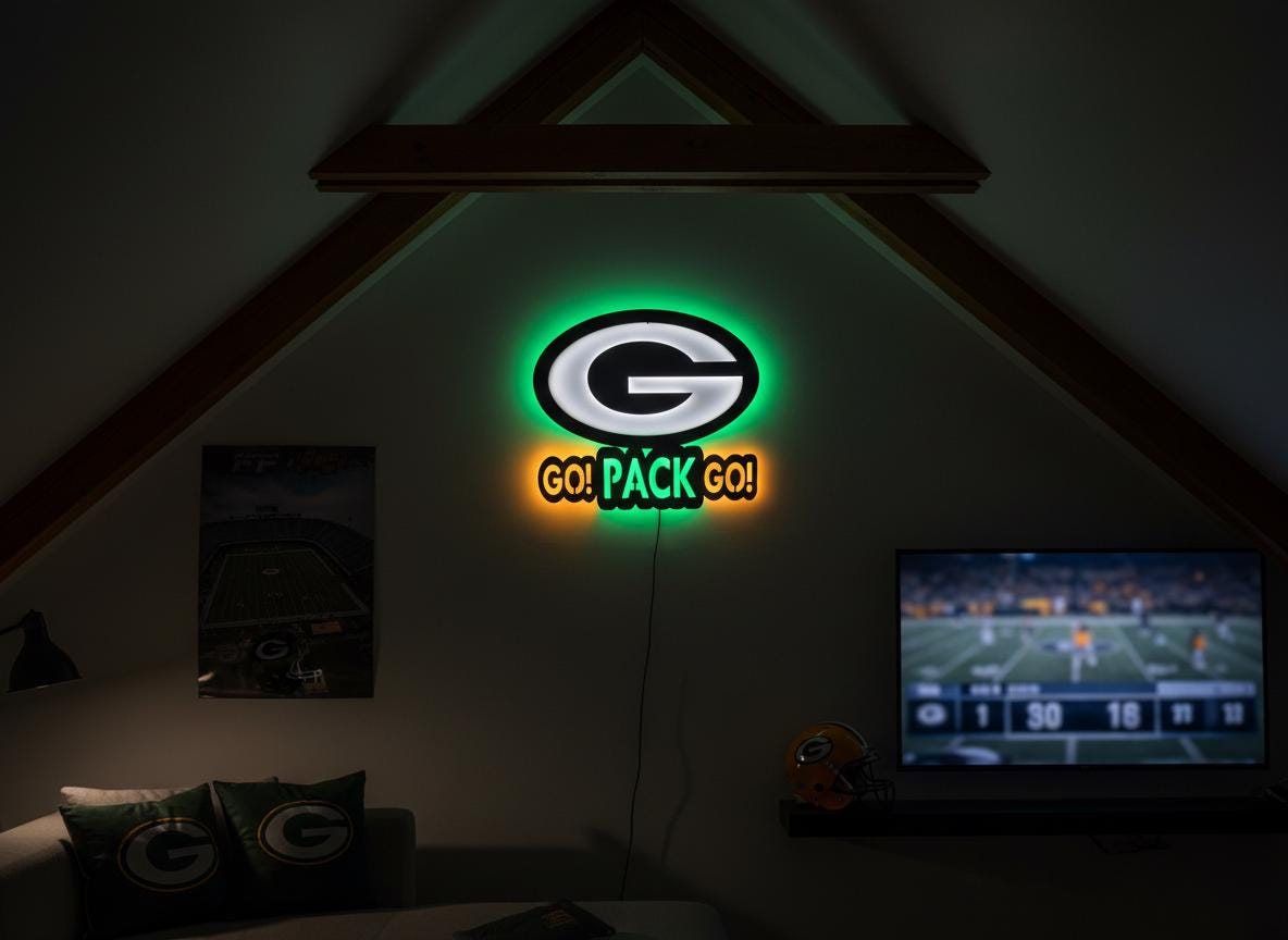 Green Bay Packers Wall Art - Team Logo Man Cave Decor NFL Fan Gift
