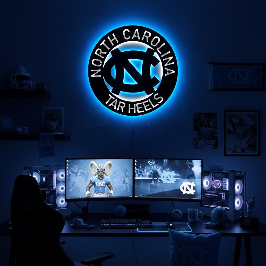 UNC Wall Art - North Carolina Tar Heels Logo Decor for Game Room