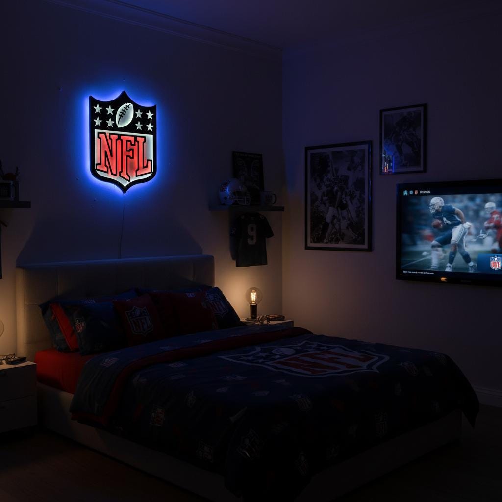 NFL Wall Art - Custom Team Logo Football Decor for Game Room & Man Cave Gift