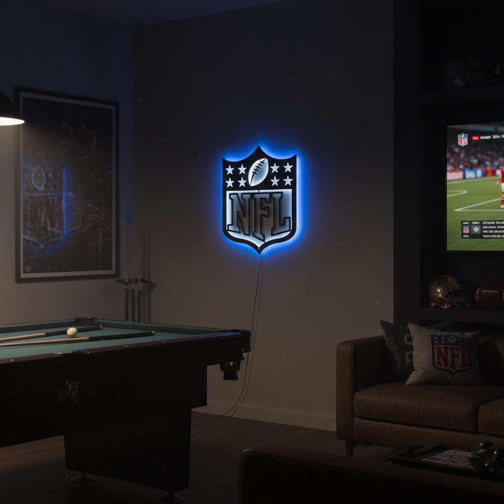 NFL Wall Art - Custom Team Logo Football Decor for Game Room & Man Cave Gift
