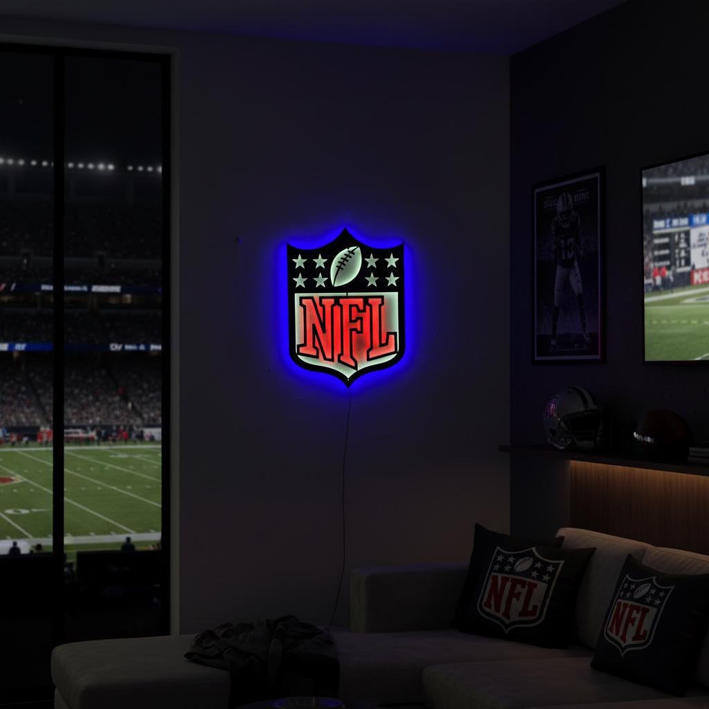 NFL Wall Art - Custom Team Logo Football Decor for Game Room & Man Cave Gift