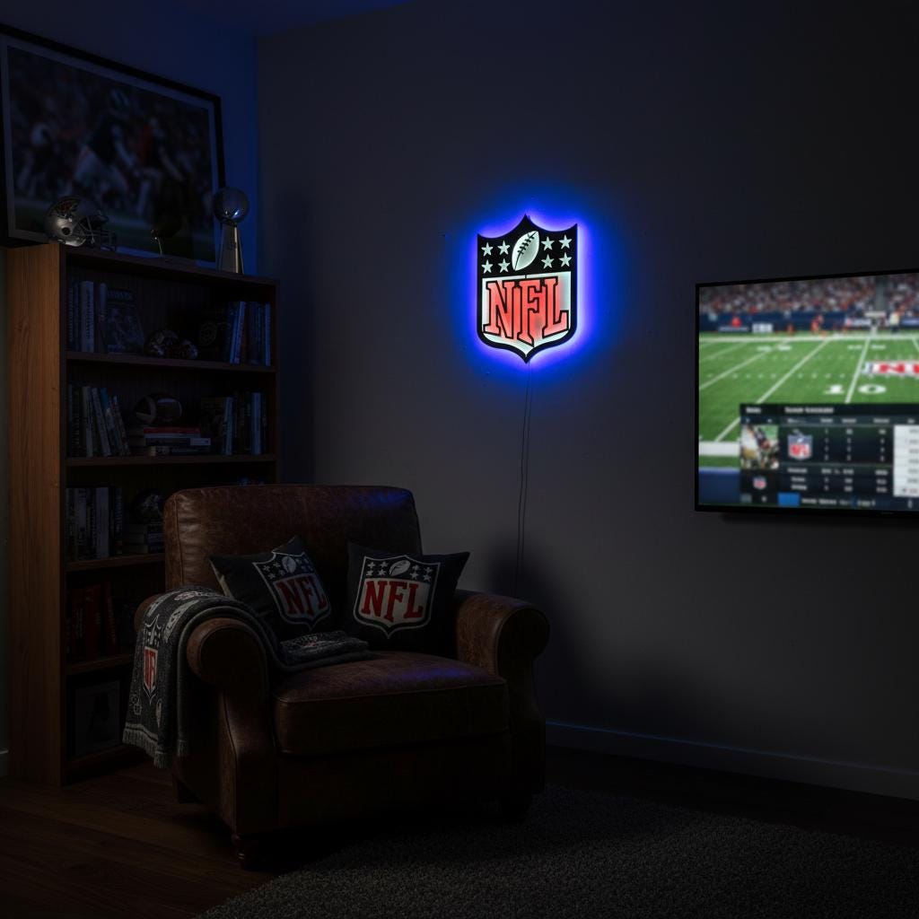 NFL Wall Art - Custom Team Logo Football Decor for Game Room & Man Cave Gift