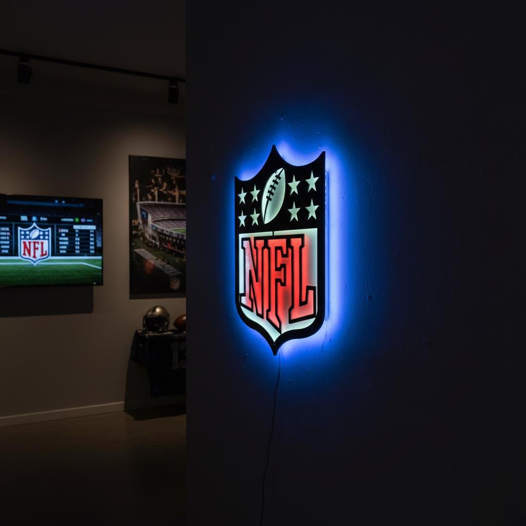 NFL Wall Art - Custom Team Logo Football Decor for Game Room & Man Cave Gift