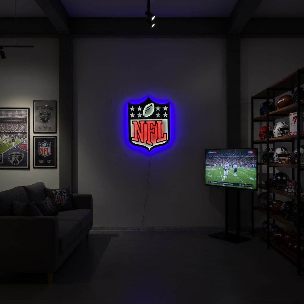 NFL Wall Art - Custom Team Logo Football Decor for Game Room & Man Cave Gift