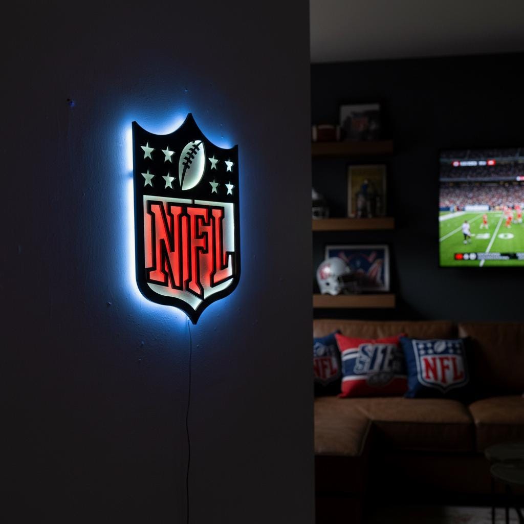 NFL Wall Art - Custom Team Logo Football Decor for Game Room & Man Cave Gift