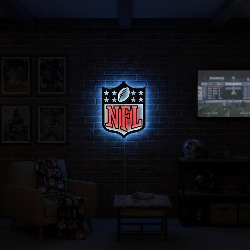 NFL Wall Art - Custom Team Logo Football Decor for Game Room & Man Cave Gift