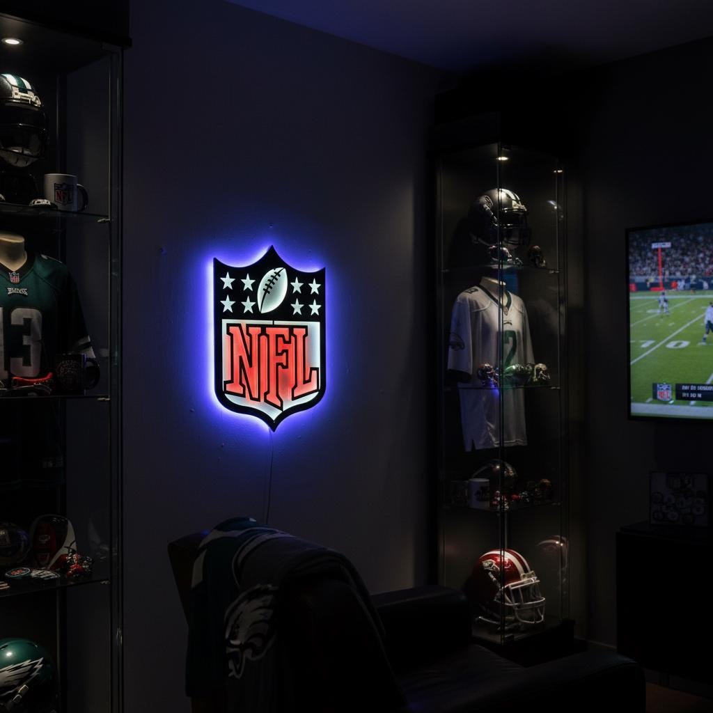 NFL Wall Art - Custom Team Logo Football Decor for Game Room & Man Cave Gift