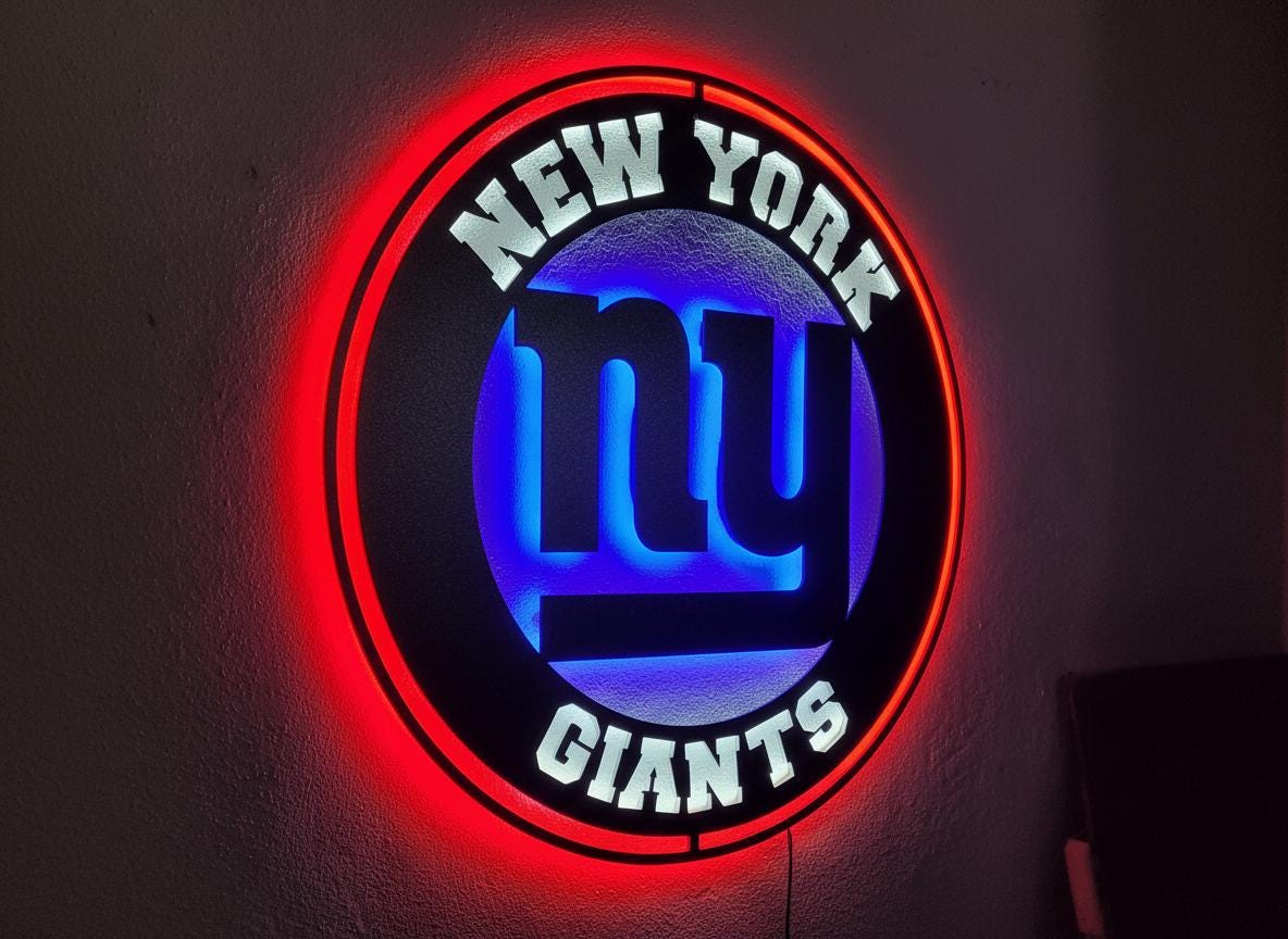 New York Giants Wall Art - NFL Team Logo Decor - Game Room Sign & Man Cave Gift