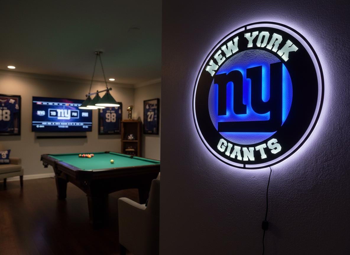 New York Giants Wall Art - NFL Team Logo Decor - Game Room Sign & Man Cave Gift