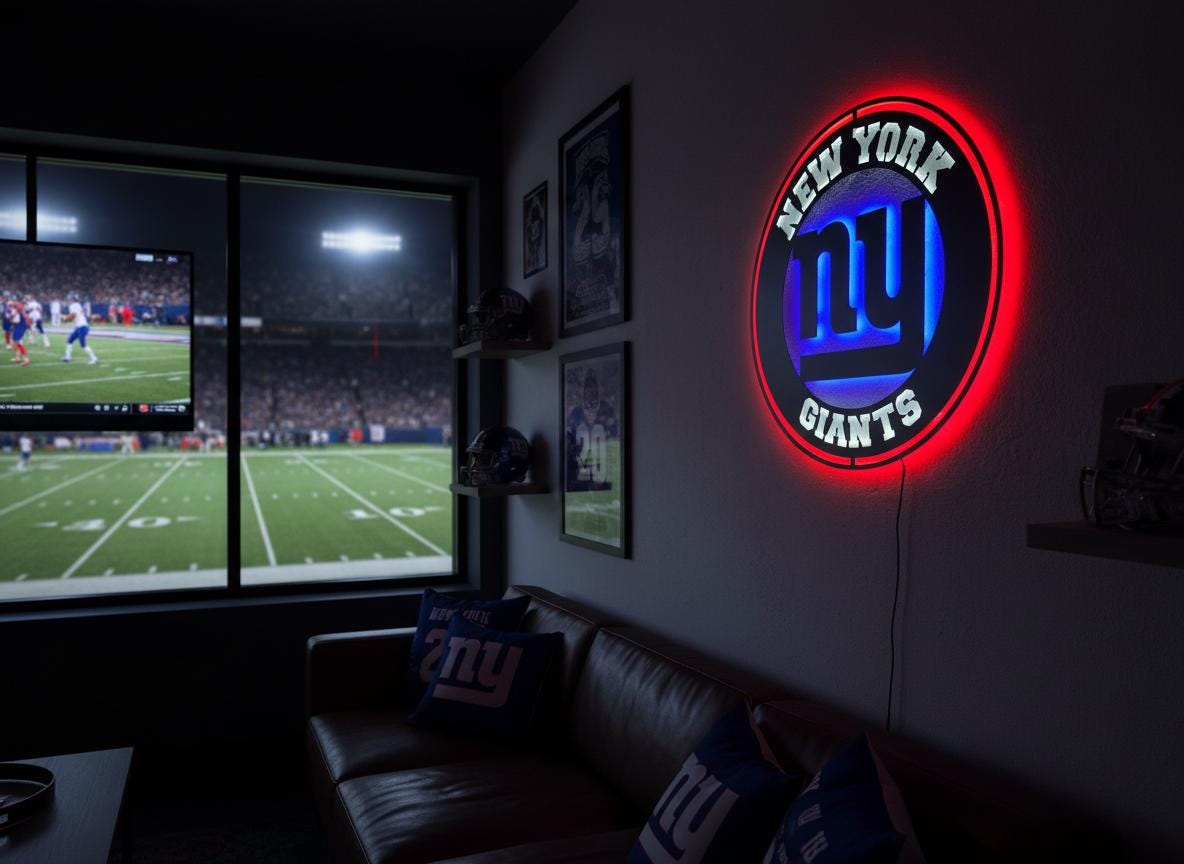 New York Giants Wall Art - NFL Team Logo Decor - Game Room Sign & Man Cave Gift