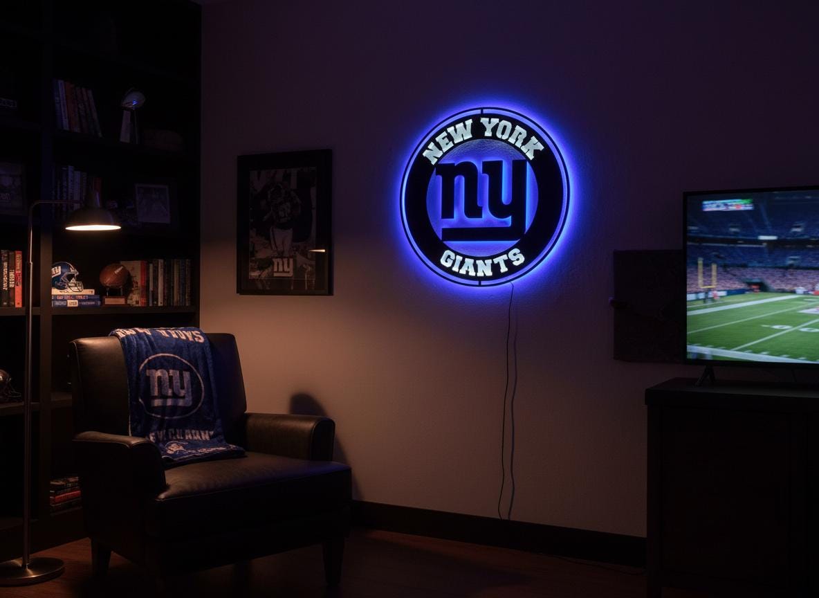 New York Giants Wall Art - NFL Team Logo Decor - Game Room Sign & Man Cave Gift