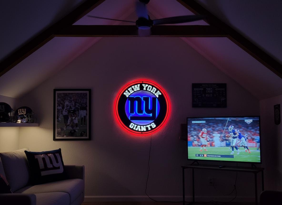 New York Giants Wall Art - NFL Team Logo Decor - Game Room Sign & Man Cave Gift