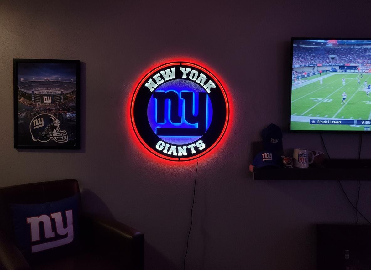 New York Giants Wall Art - NFL Team Logo Decor - Game Room Sign & Man Cave Gift