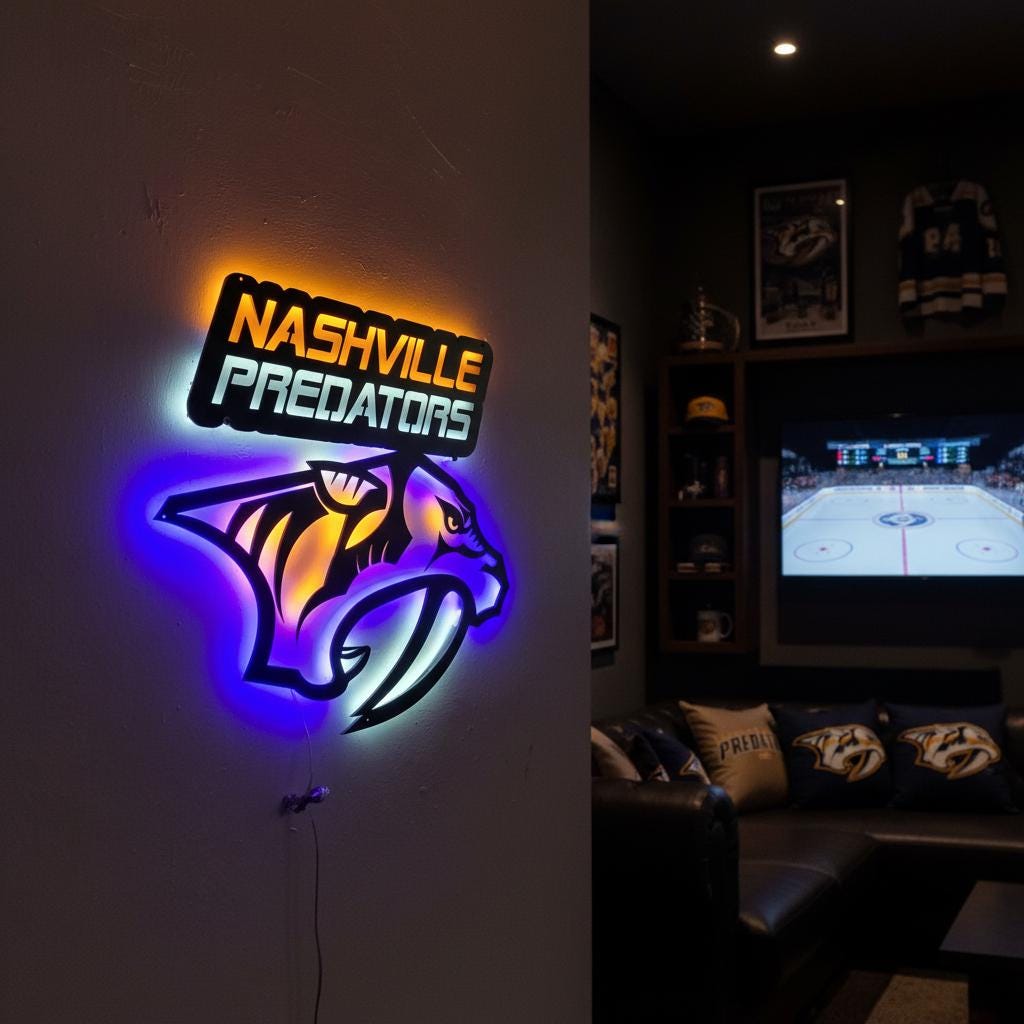 Nashville Predators Wall Art - Hockey Team Logo Game Room Decor