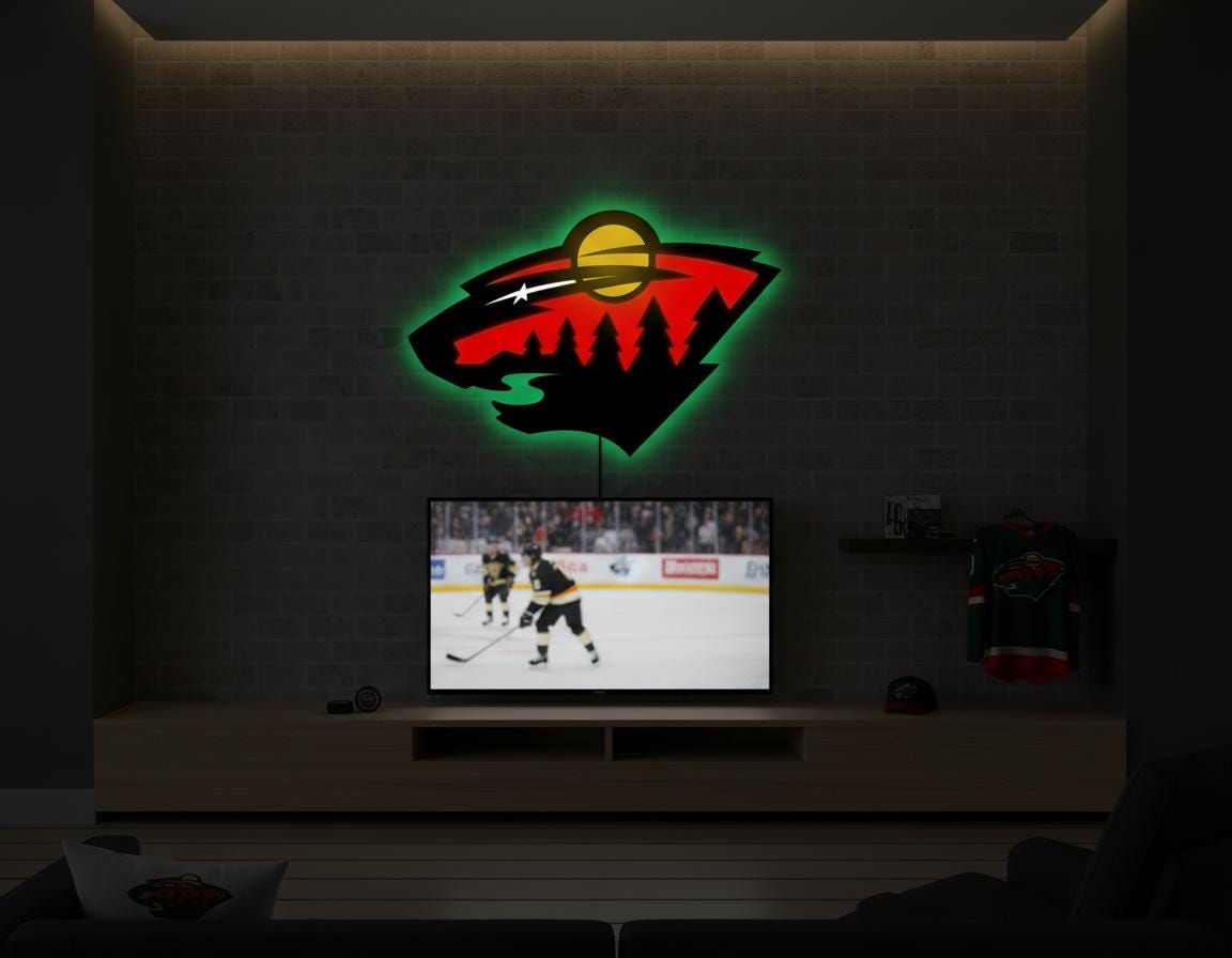 Minnesota Wild Wall Art - Team Logo Light Sign - Hockey Game Room Decor