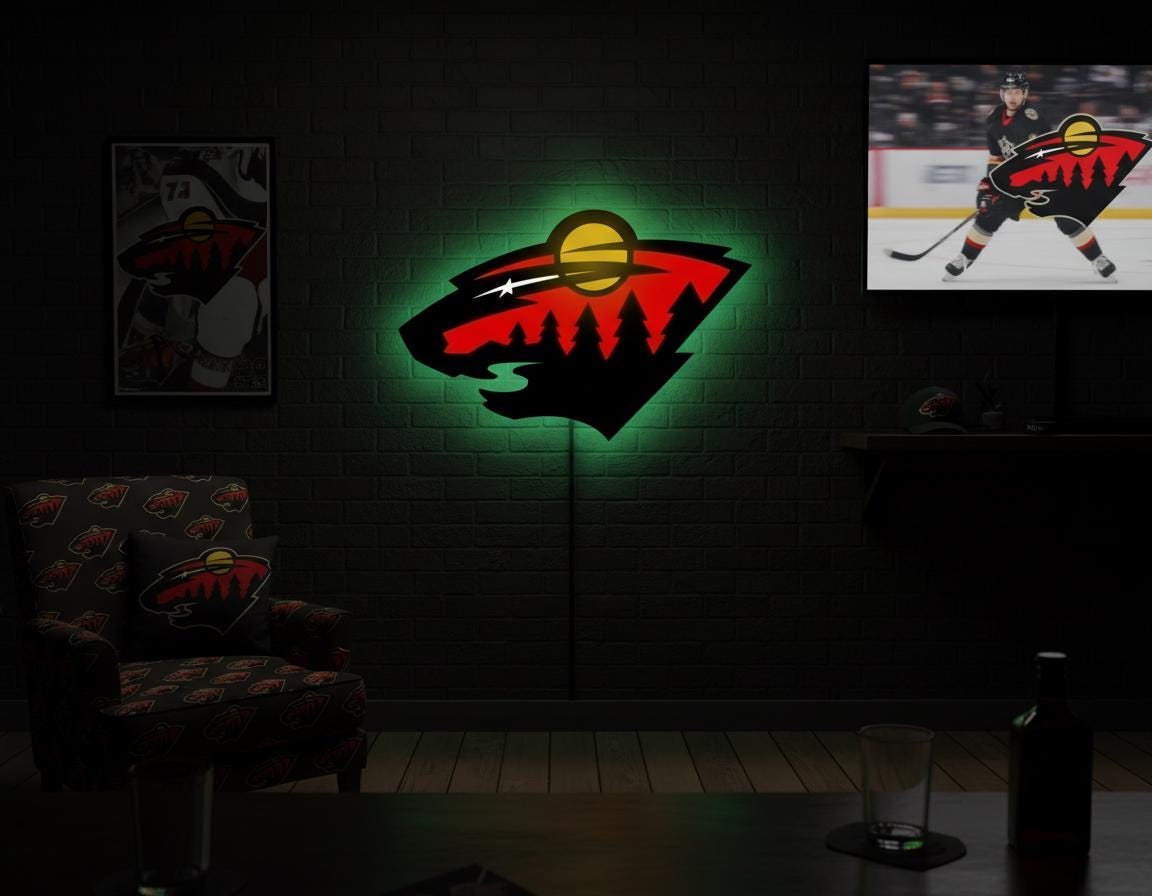 Minnesota Wild Wall Art - Team Logo Light Sign - Hockey Game Room Decor