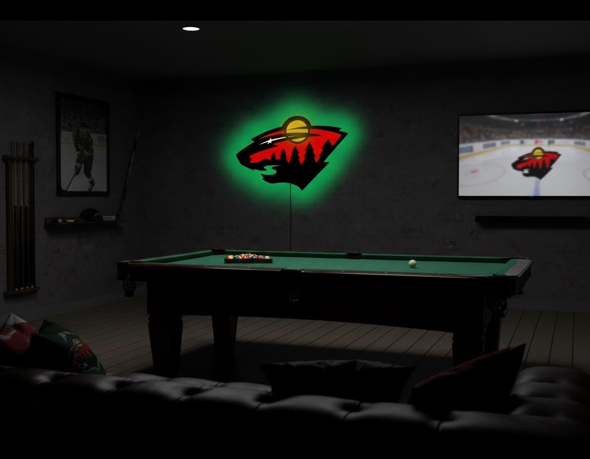Minnesota Wild Wall Art - Team Logo Light Sign - Hockey Game Room Decor
