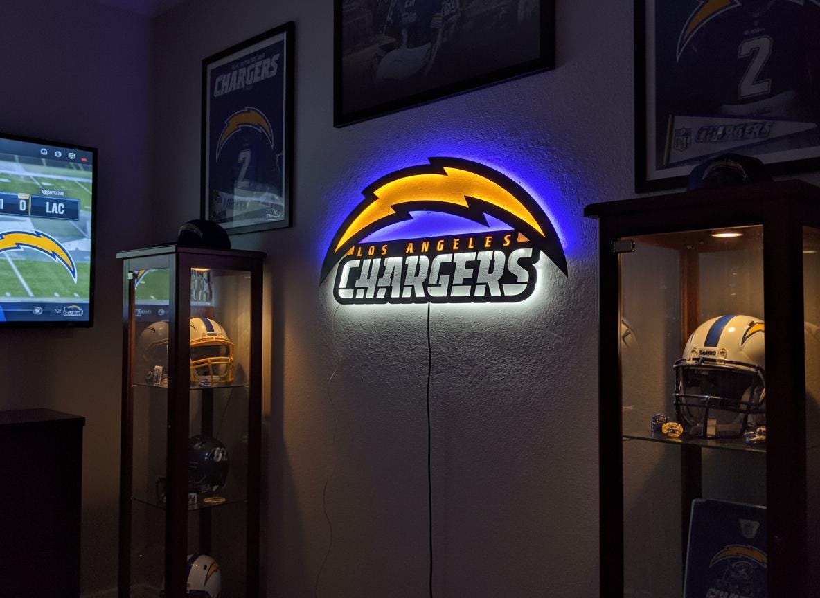 Los Angeles Chargers Wall Art - NFL Football Team Logo Game Room Decor Gift