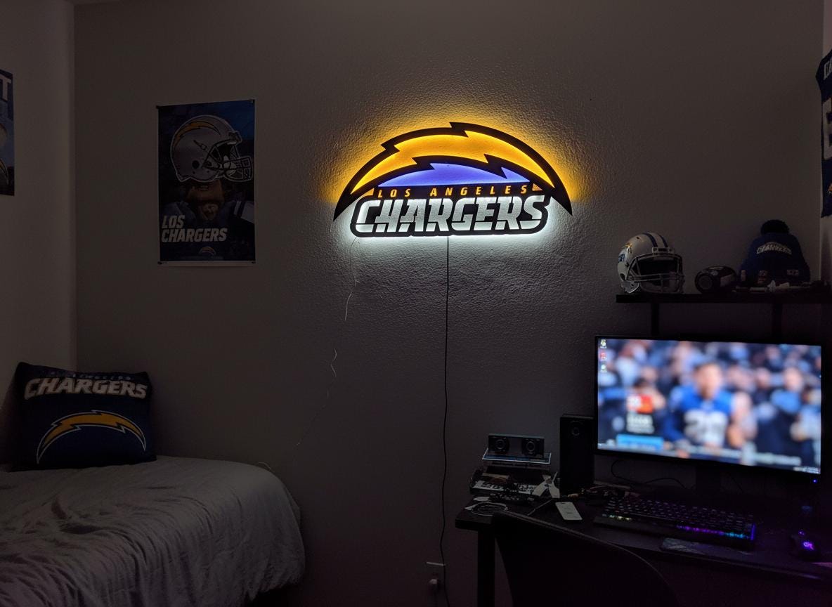 Los Angeles Chargers Wall Art - NFL Football Team Logo Game Room Decor Gift