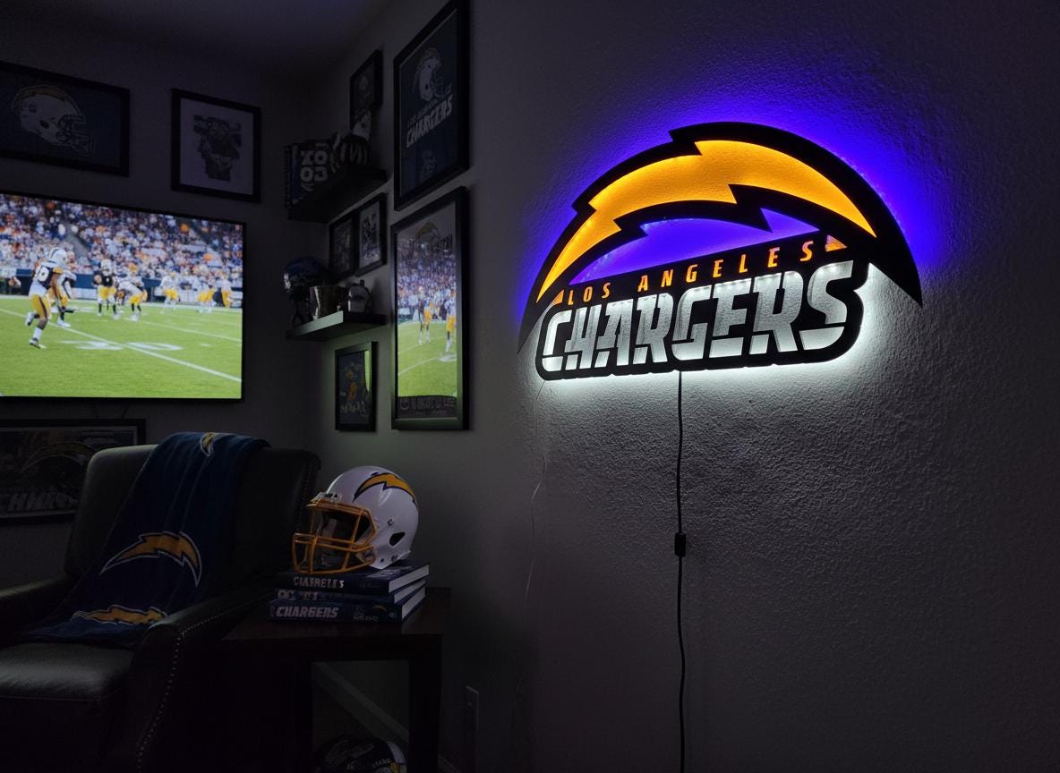 Los Angeles Chargers Wall Art - NFL Football Team Logo Game Room Decor Gift