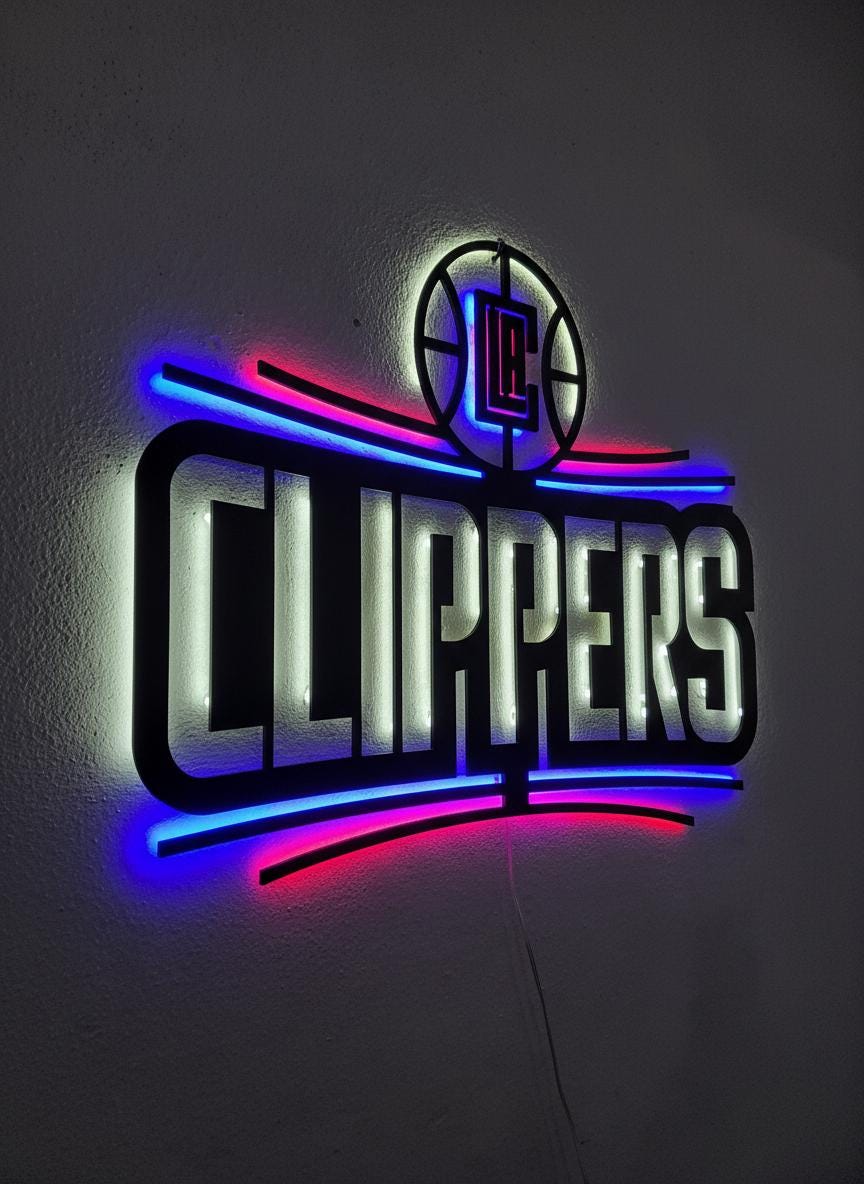 Clippers Wall Art - Los Angeles Basketball Team Logo Game Room Decor