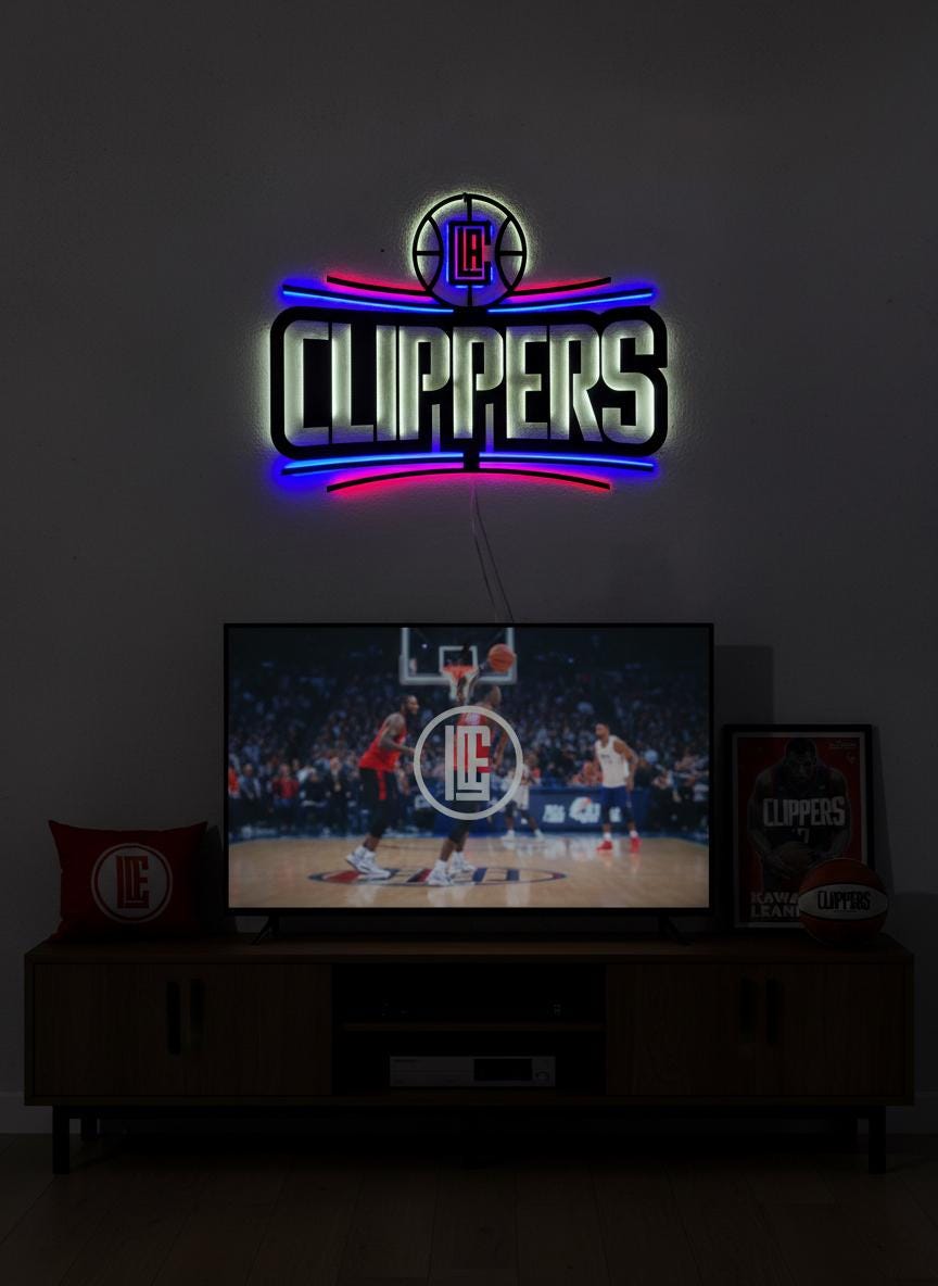Clippers Wall Art - Los Angeles Basketball Team Logo Game Room Decor