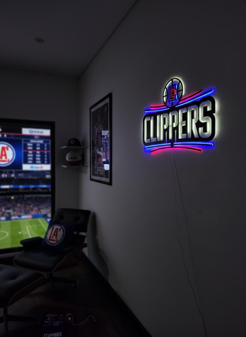 Clippers Wall Art - Los Angeles Basketball Team Logo Game Room Decor