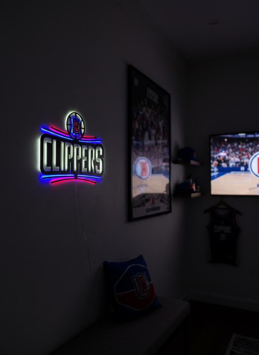 Clippers Wall Art - Los Angeles Basketball Team Logo Game Room Decor