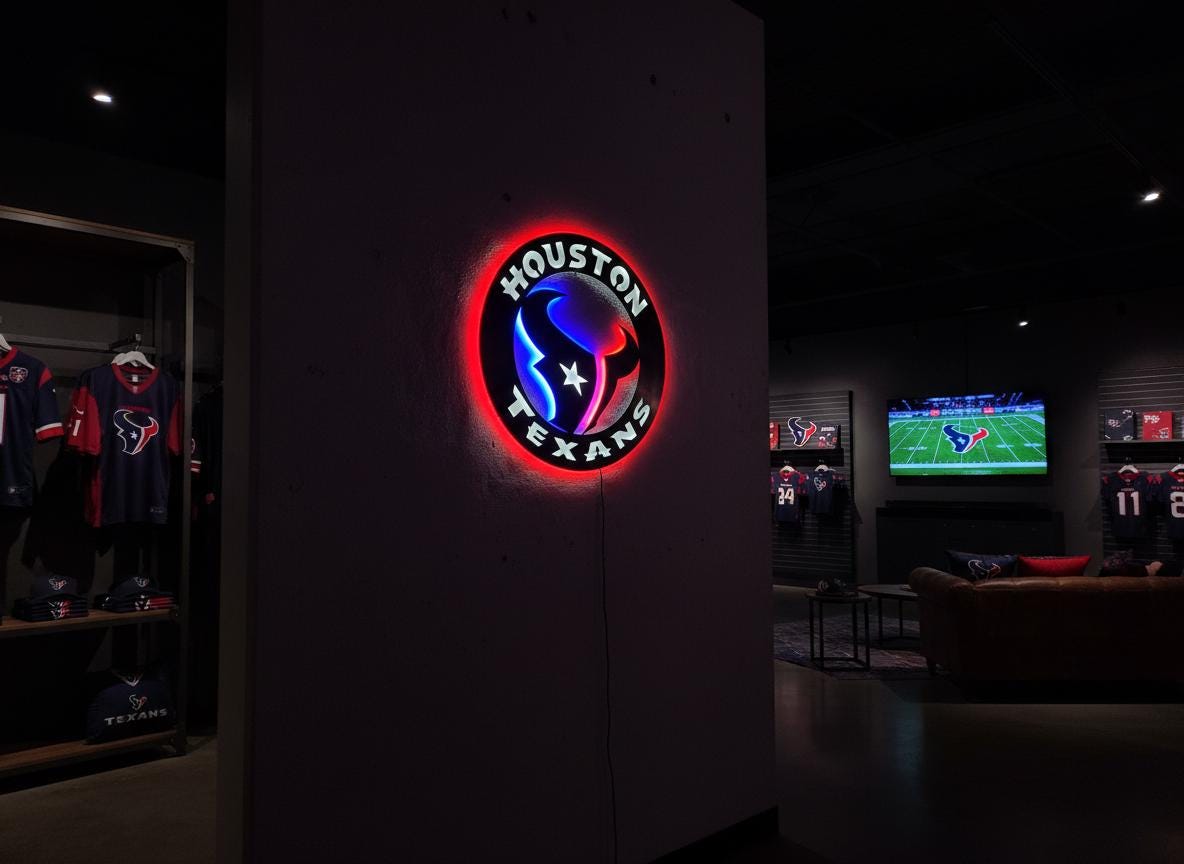 Houston Texans Wall Art - Football Team Logo Home Bar Man Cave Decor Gift