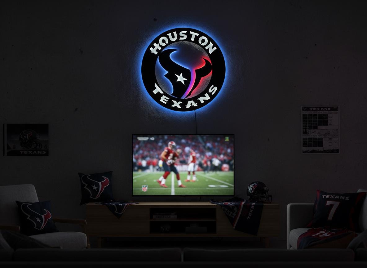 Houston Texans Wall Art - Football Team Logo Home Bar Man Cave Decor Gift
