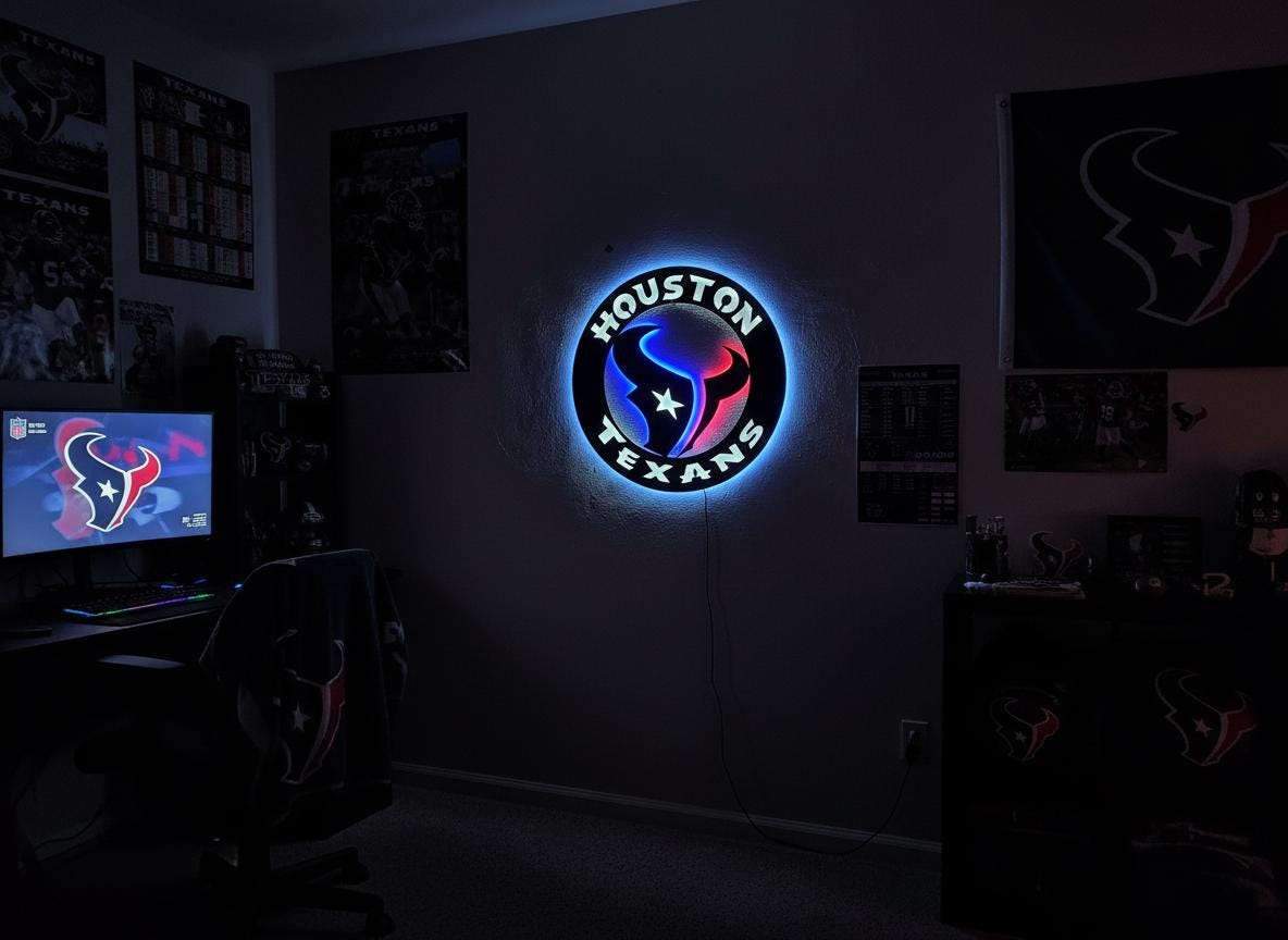 Houston Texans Wall Art - Football Team Logo Home Bar Man Cave Decor Gift